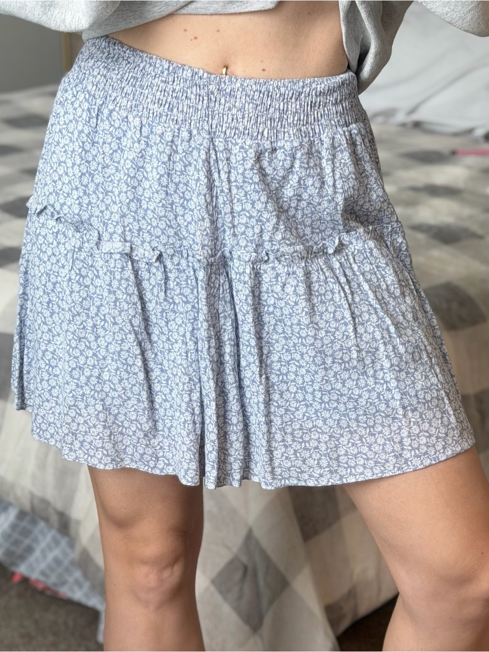 Altar'd State Light Blue Floral Smocked Mini Skirt